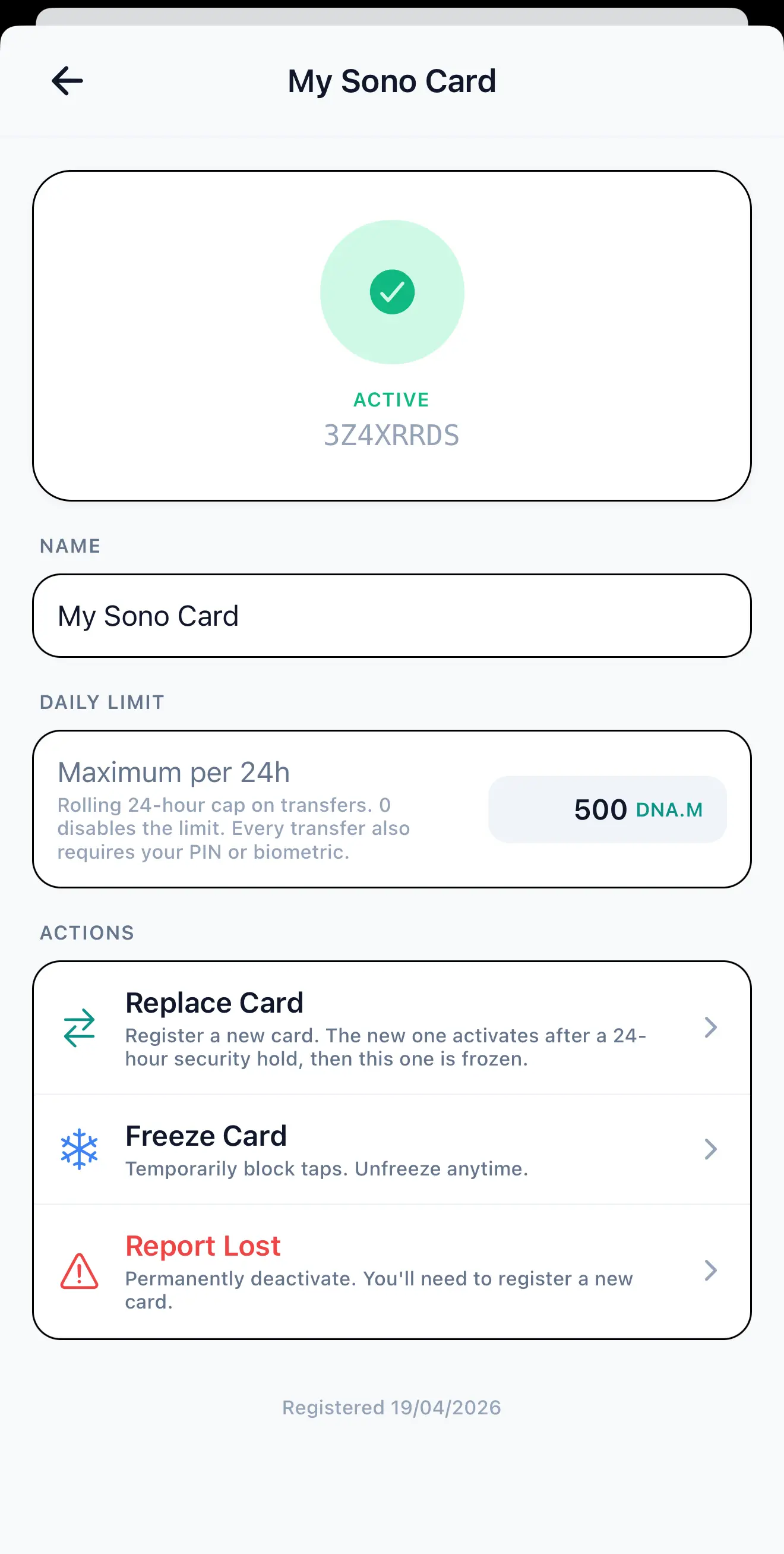 SONO Card — first tap