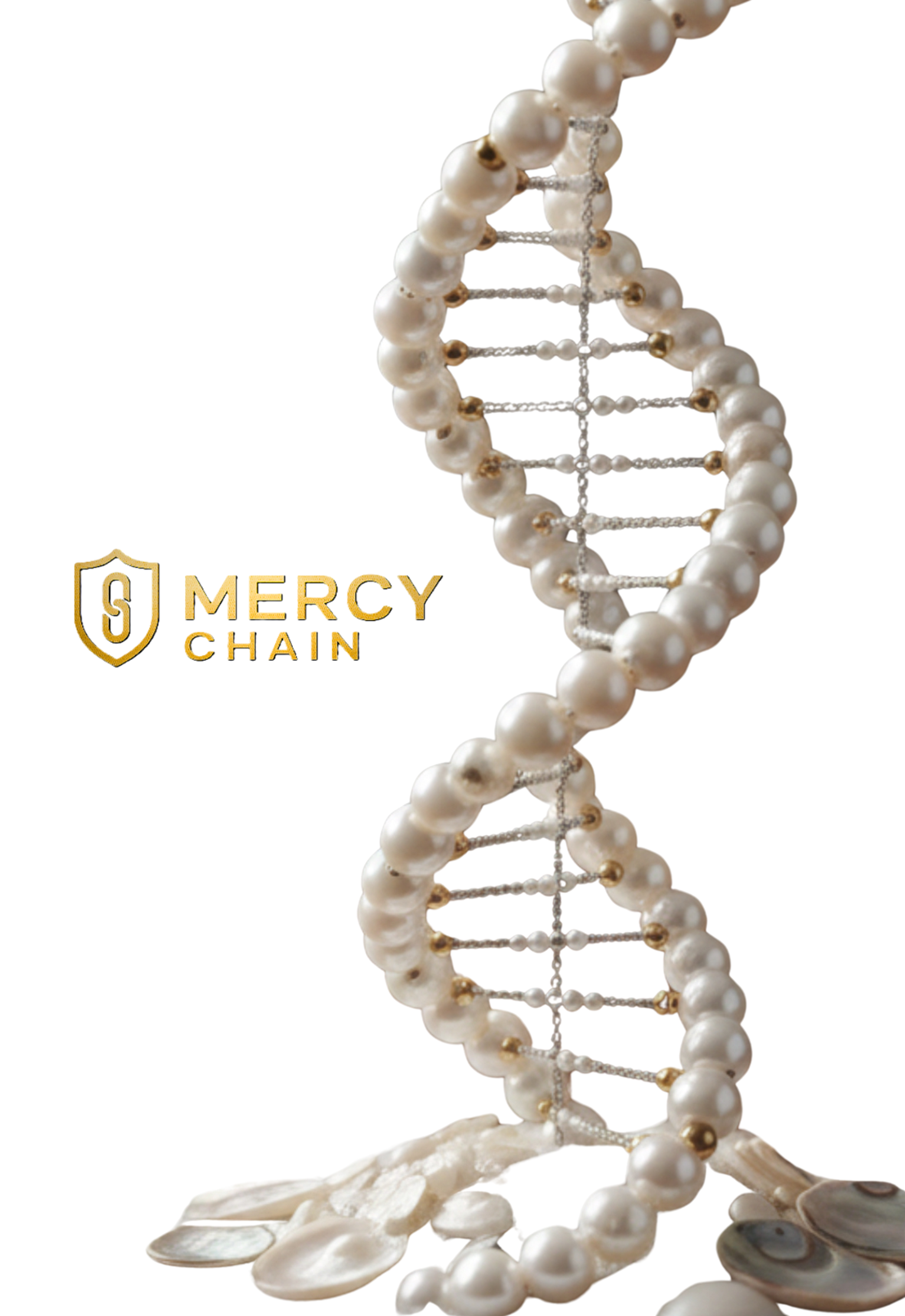 A double helix made of pearls — the MercyChain brand mark
